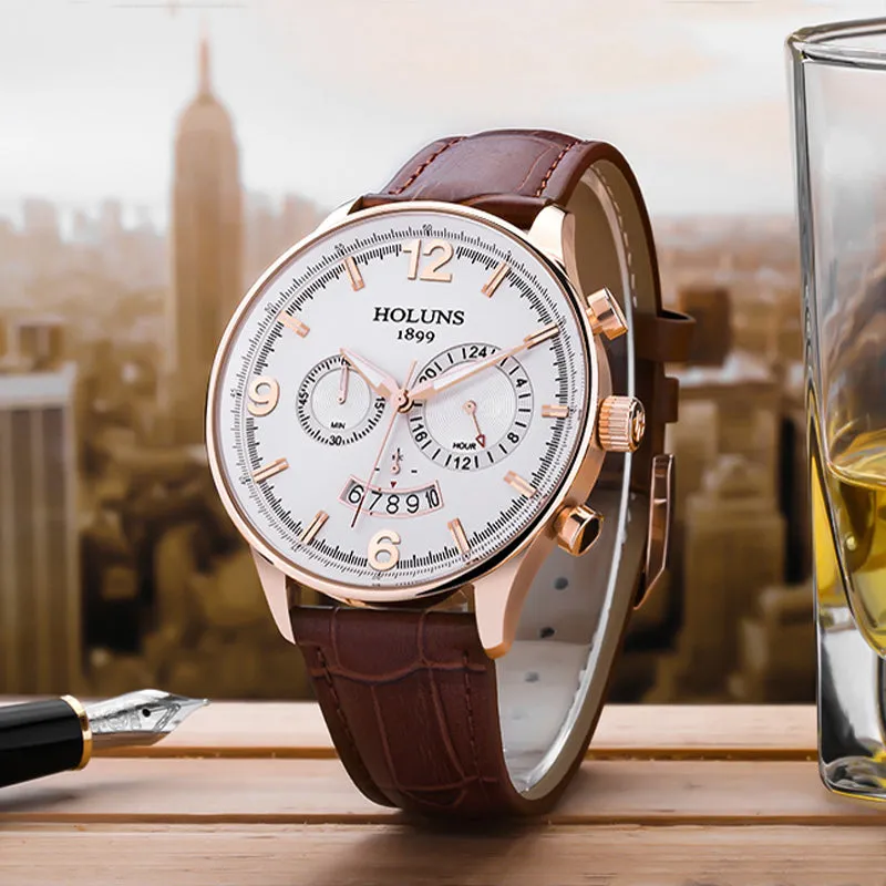 HOLUNS Men Leather Wrist Watch