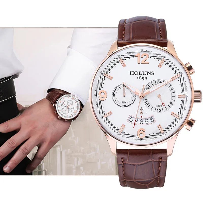 HOLUNS Men Leather Wrist Watch