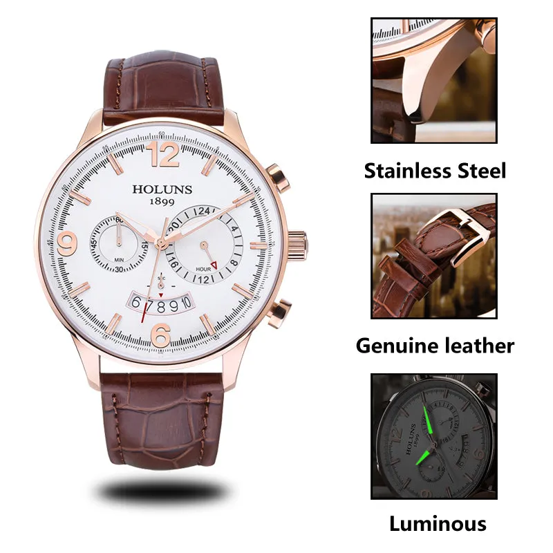 HOLUNS Men Leather Wrist Watch