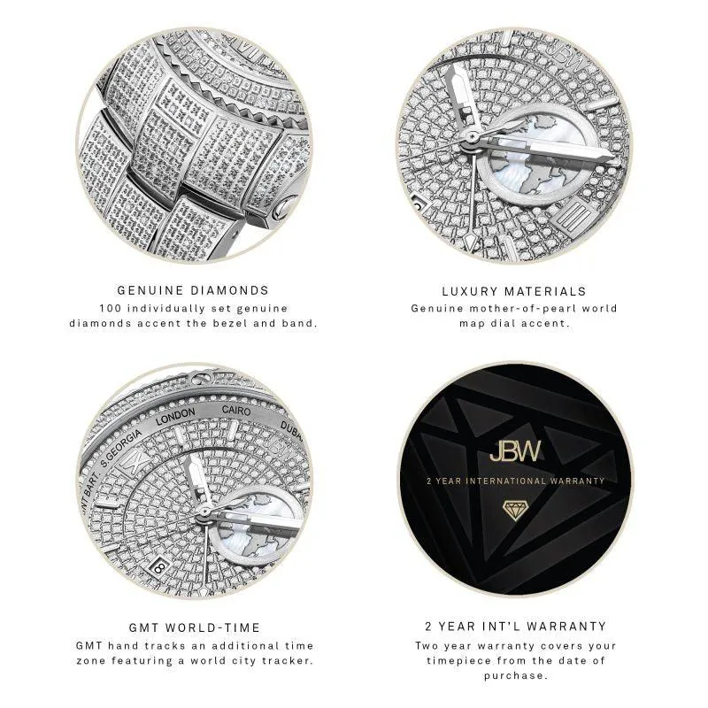 Jbw Jet Setter Gmt Quartz Watch 1.00 Ctw Diamond Men's Watches - Silver - J6370