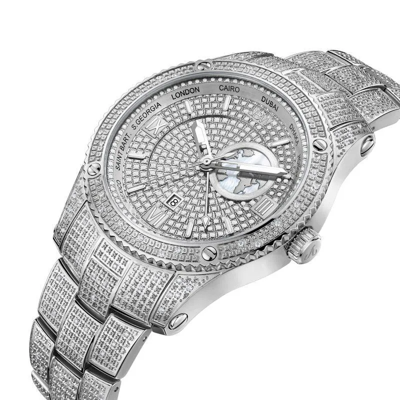 Jbw Jet Setter Gmt Quartz Watch 1.00 Ctw Diamond Men's Watches - Silver - J6370