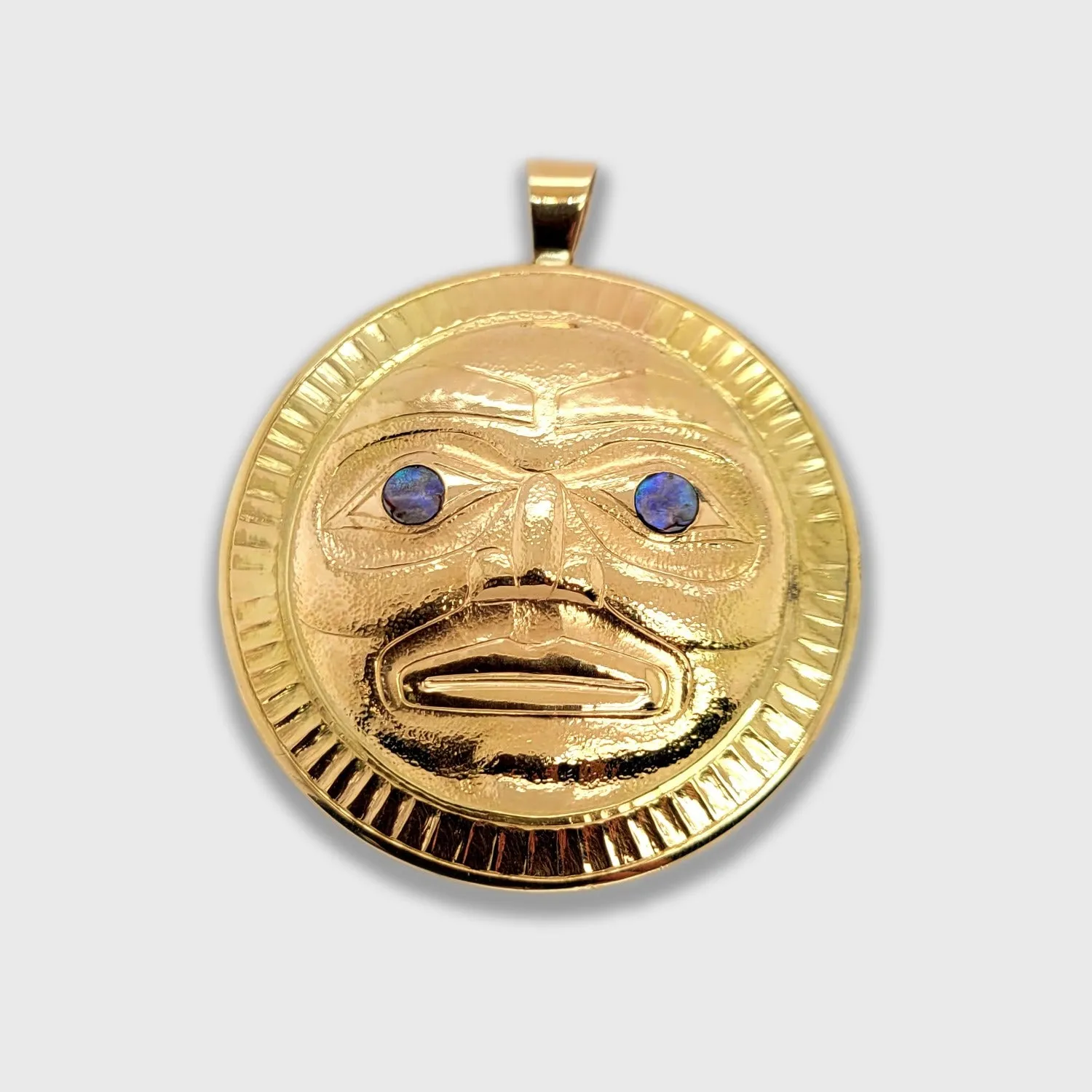 Large Haida 18 K Gold Moon with Abalone Pendant