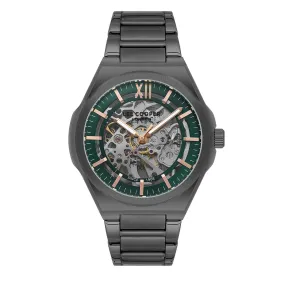 Lee Cooper Men's Automatic Watch Analog Green Dial with Grey Stainless Steel Band, LC08051.070