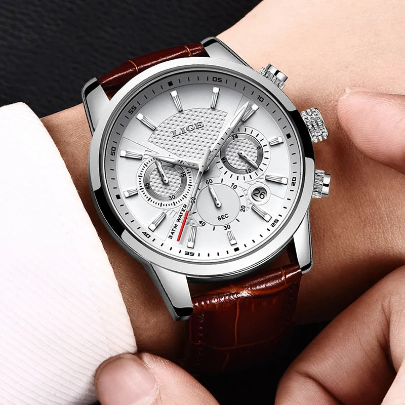 LIGE Top Brand Luxury Fashion New Leather Strap Quartz Men Watches Casual Date Business Male Wristwatches Homme Montre Clock Box