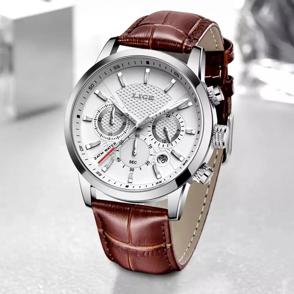 LIGE Top Brand Luxury Fashion New Leather Strap Quartz Men Watches Casual Date Business Male Wristwatches Homme Montre Clock Box