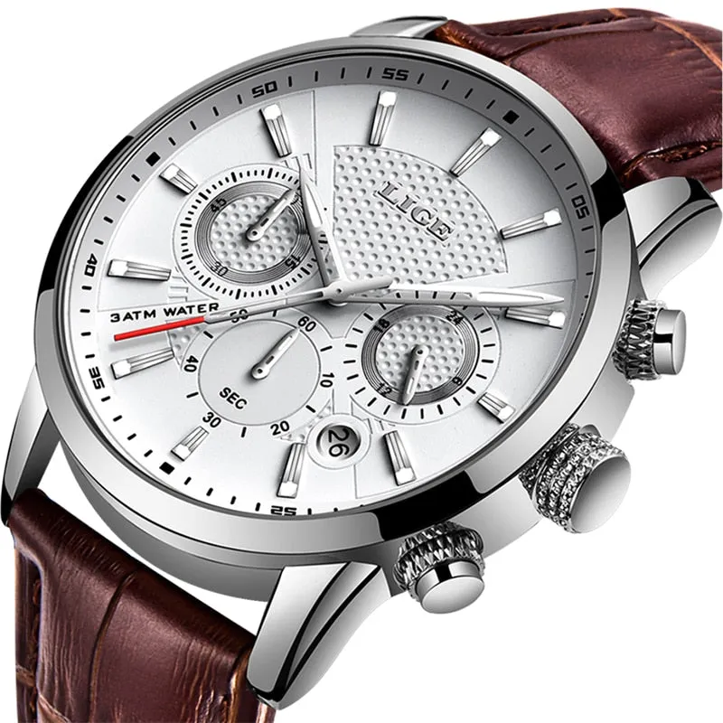 LIGE Top Brand Luxury Fashion New Leather Strap Quartz Men Watches Casual Date Business Male Wristwatches Homme Montre Clock Box