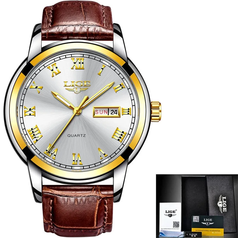 LIGE Top Brand Luxury Fashion New Leather Strap Quartz Men Watches Casual Date Business Male Wristwatches Homme Montre Clock Box