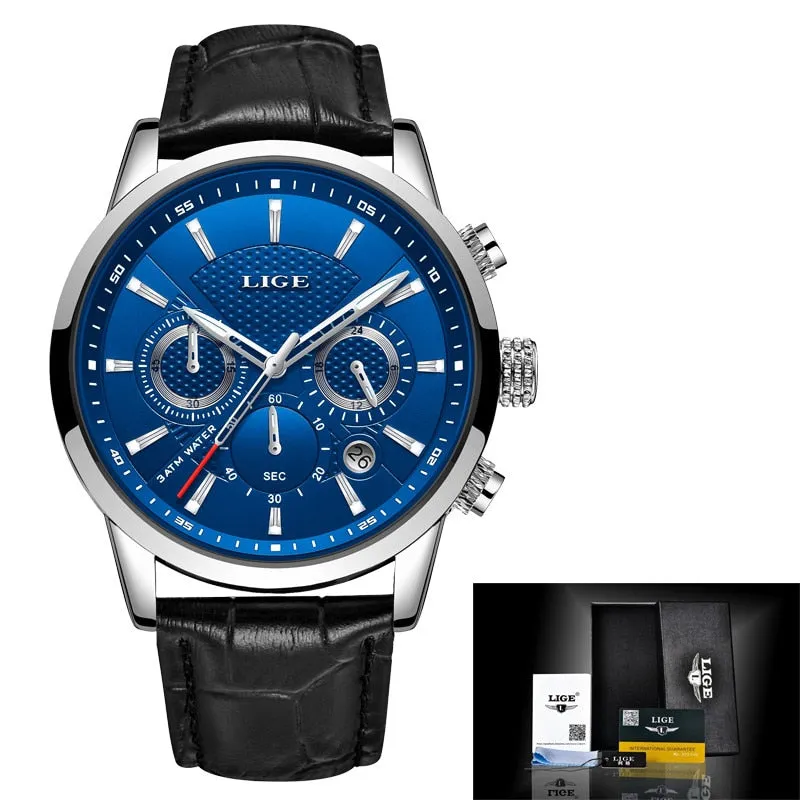 LIGE Top Brand Luxury Fashion New Leather Strap Quartz Men Watches Casual Date Business Male Wristwatches Homme Montre Clock Box