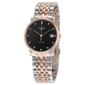 Longines Elegant Automatic Black Diamond Dial Steel and 18kt Rose Gold Ladies Watch L48095577 L4.809.5.57.7