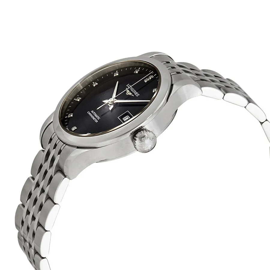 Longines Record Automatic Chronometer Diamond Black Dial Ladies Watch L2.321.4.57.6