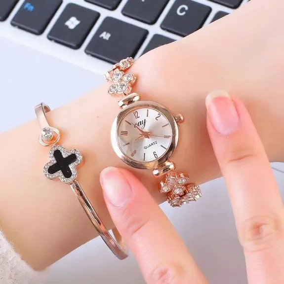 LORDINA Women's Rose Gold Wrist Watch with Rhinestones