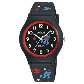 Lorus Children Kids Watch with Black Silicone Strap, Black Dial RRX43HX9