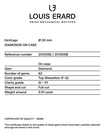 Louis Erard Watch Ladies Heritage Sport Grey Diamond 20100SE03.BMA17