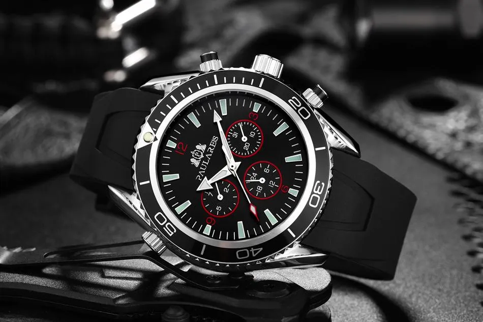 Luxury Automatic Bond Chrono Watch - Rubber Strap
