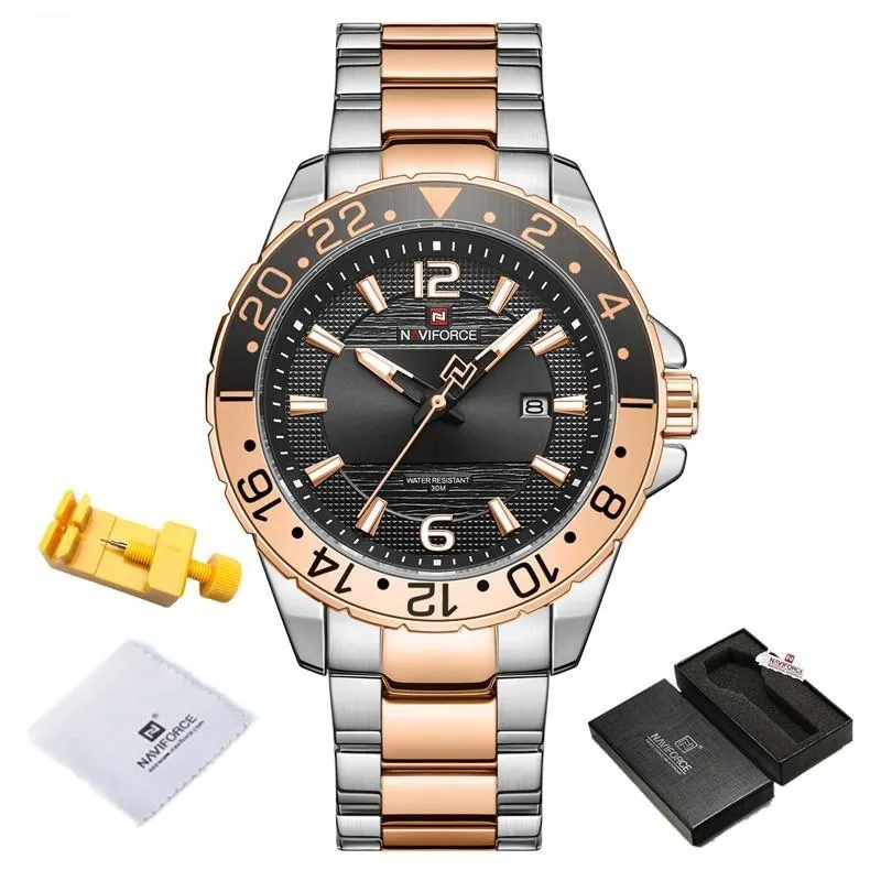 Luxury Classic Gold Men Watch Quartz Date Business Clock Stainless Steel 3ATM Waterproof Wristwatch