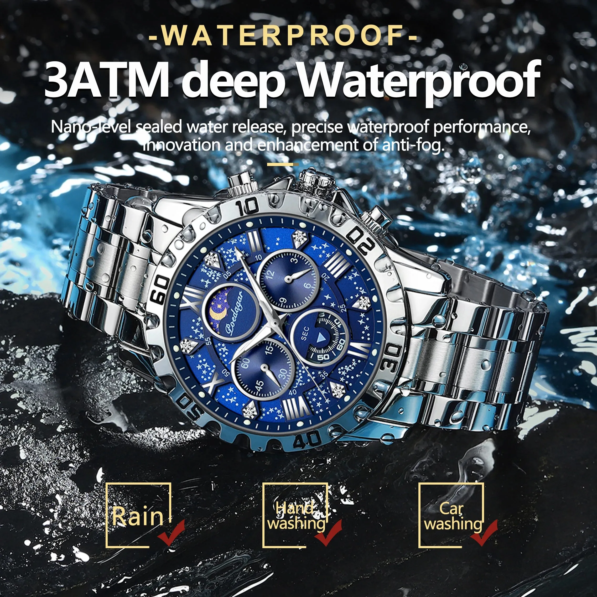 Luxury Men's Quartz Sports Watch - Waterproof Luminous Stainless Steel Chronograph