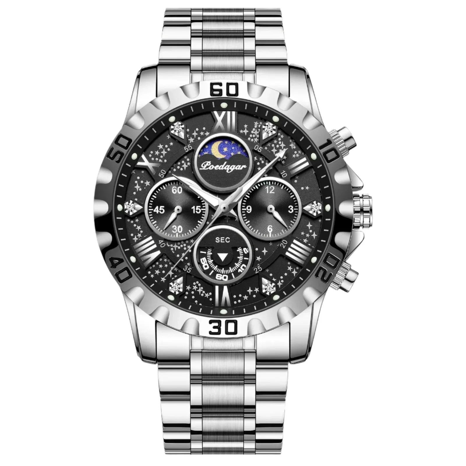 Luxury Men's Quartz Sports Watch - Waterproof Luminous Stainless Steel Chronograph