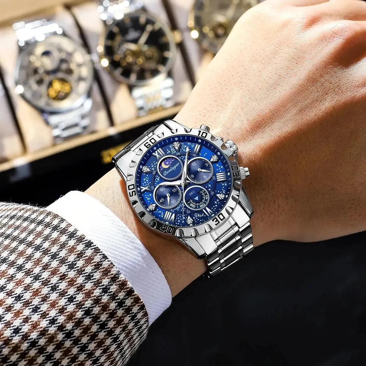 Luxury Men's Quartz Sports Watch - Waterproof Luminous Stainless Steel Chronograph