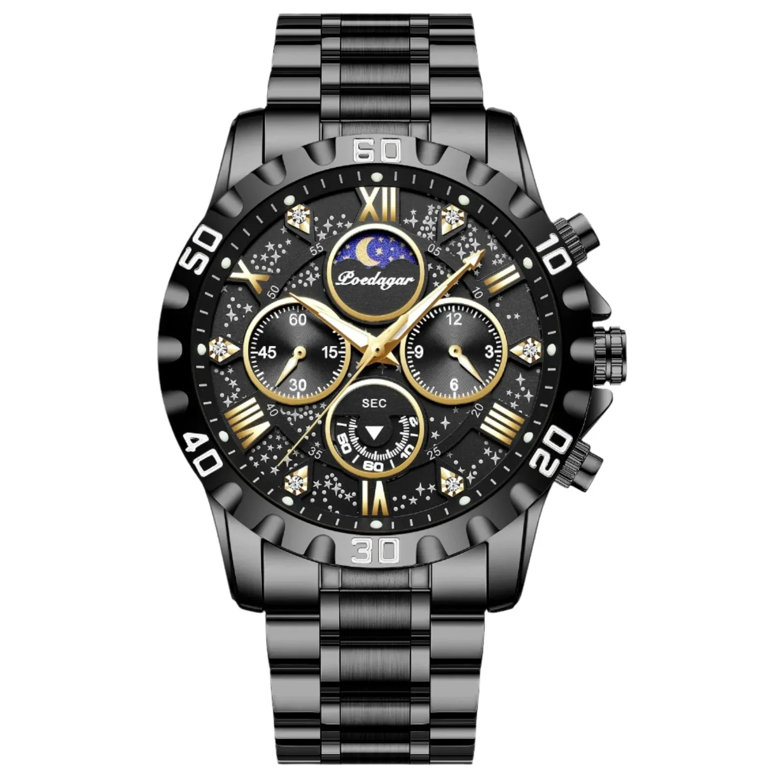 Luxury Men's Quartz Sports Watch - Waterproof Luminous Stainless Steel Chronograph