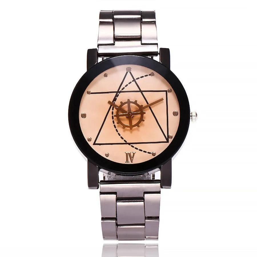 Men Gear Triangle Pointer Compass Dial Second Hand Watch
