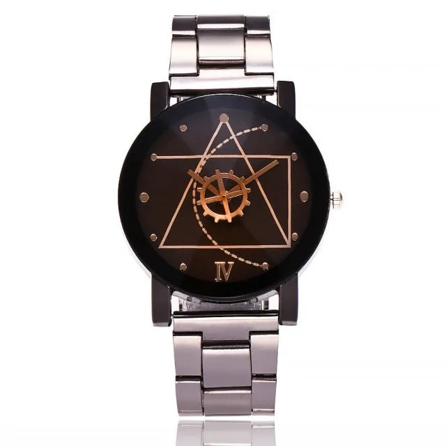 Men Gear Triangle Pointer Compass Dial Second Hand Watch