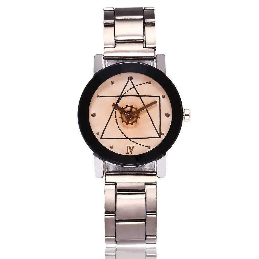 Men Gear Triangle Pointer Compass Dial Second Hand Watch