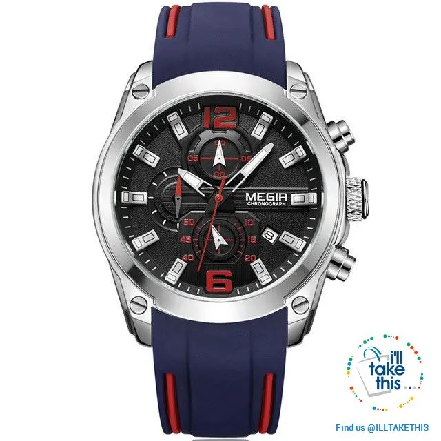 Men's Chronograph Analog Quartz Sports Watch HUGE Face dial of 47mm/1.85'
