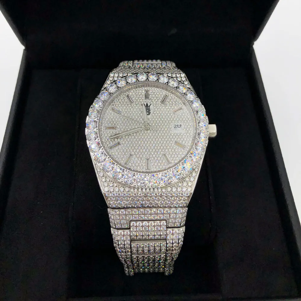 Moissanite Crown Iced Out Hip Hop Bling Bustdown Watch 50 Carats