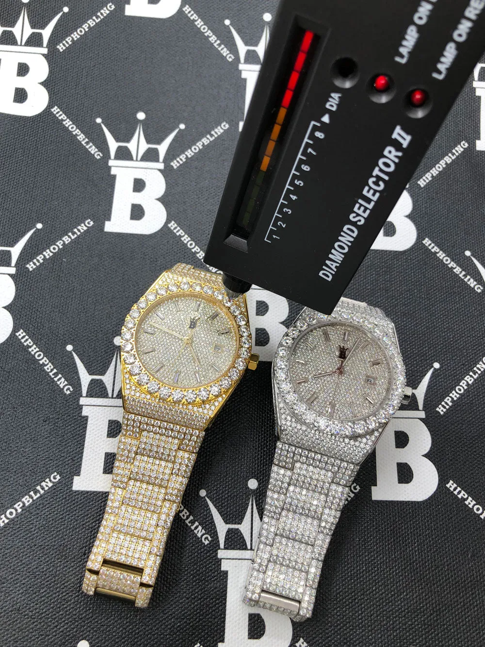 Moissanite Crown Iced Out Hip Hop Bling Bustdown Watch 50 Carats