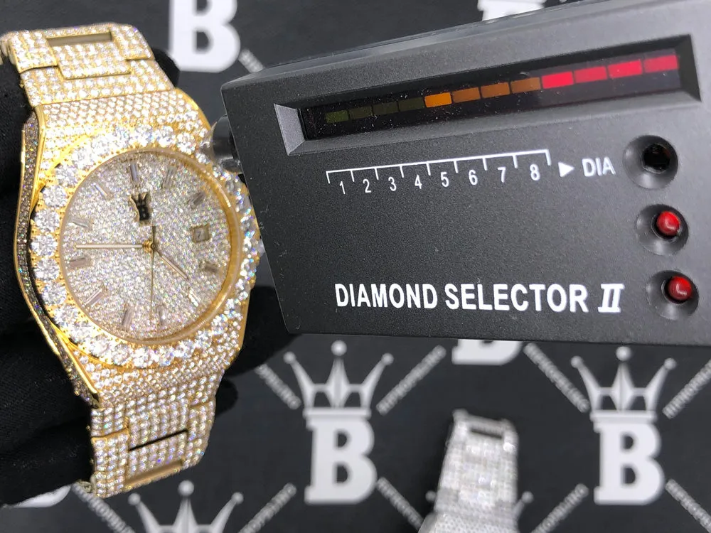 Moissanite Crown Iced Out Hip Hop Bling Bustdown Watch 50 Carats