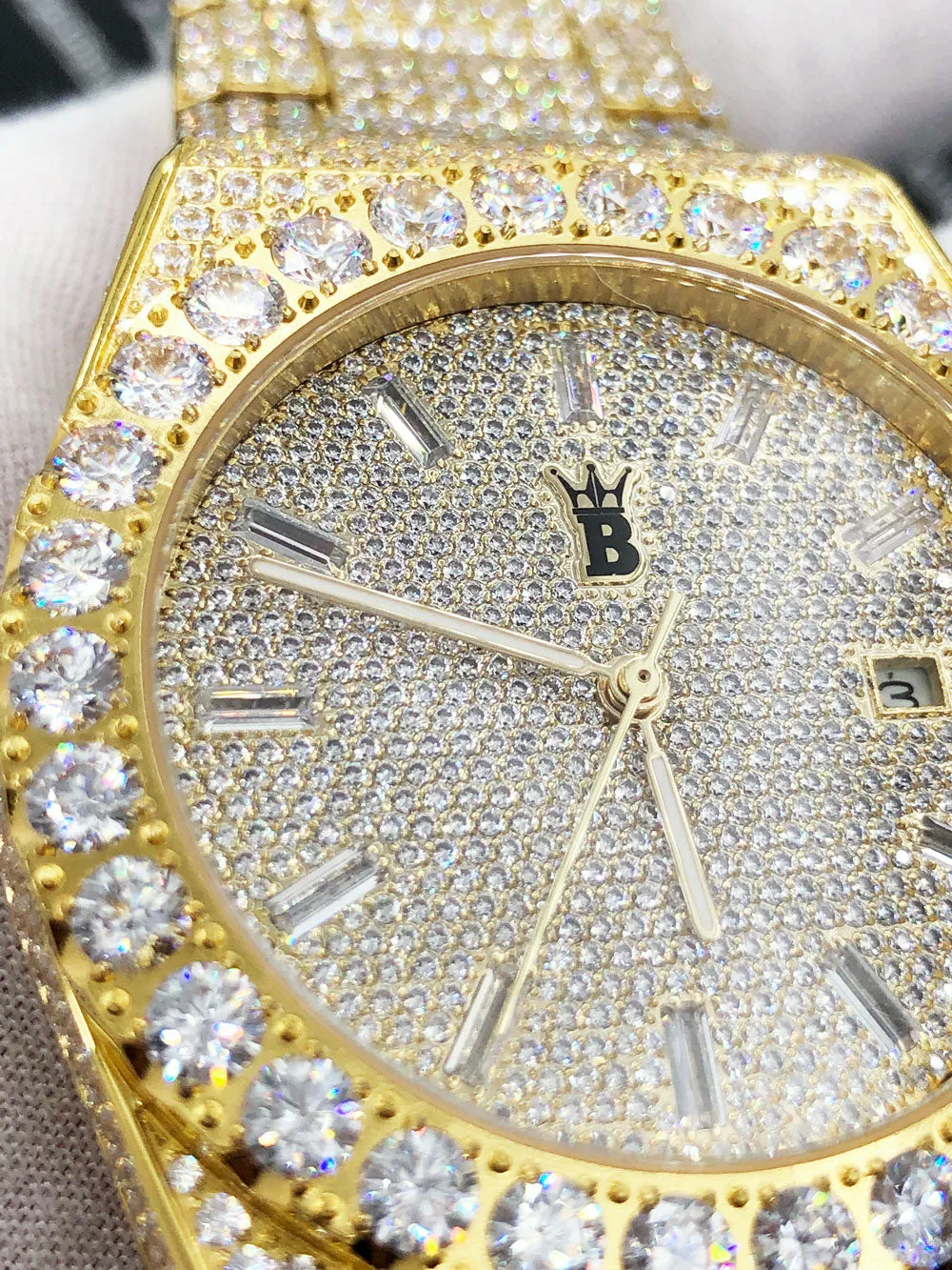 Moissanite Crown Iced Out Hip Hop Bling Bustdown Watch 50 Carats