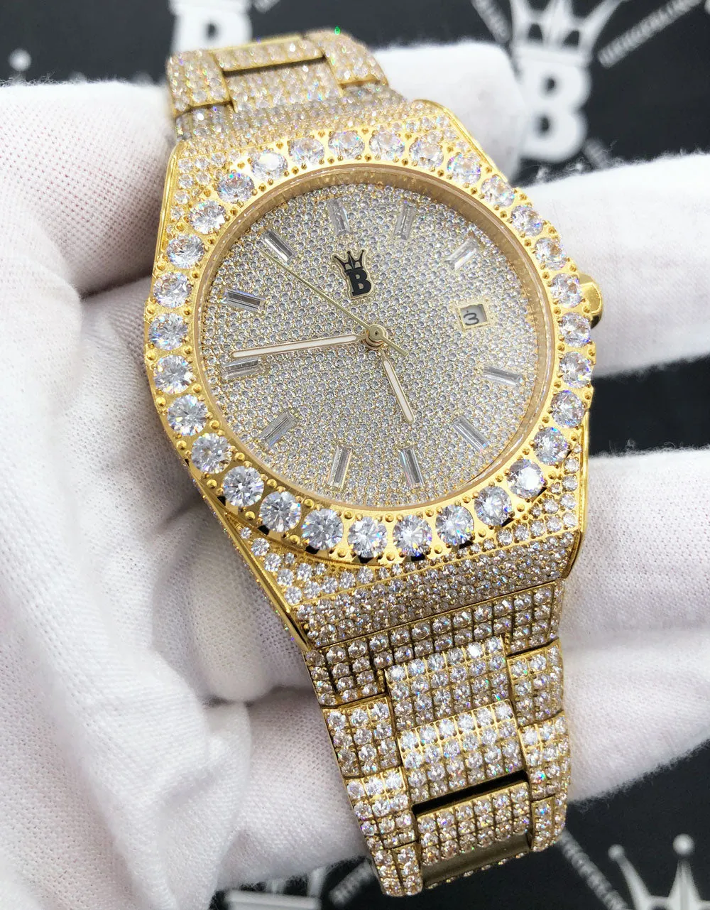Moissanite Crown Iced Out Hip Hop Bling Bustdown Watch 50 Carats