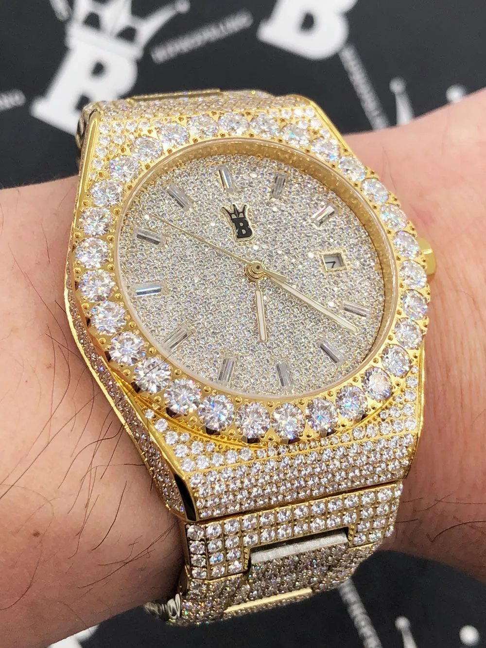 Moissanite Crown Iced Out Hip Hop Bling Bustdown Watch 50 Carats