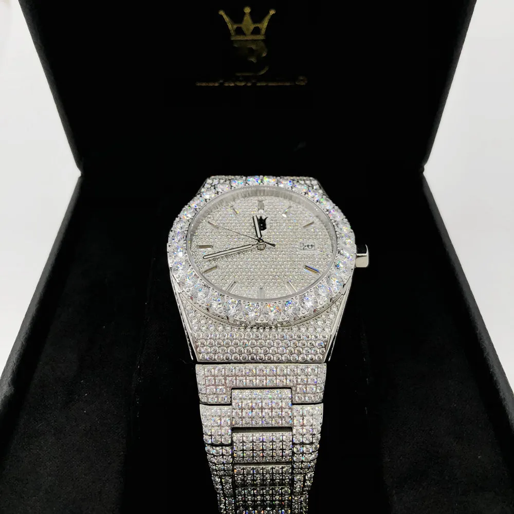 Moissanite Crown Iced Out Hip Hop Bling Bustdown Watch 50 Carats
