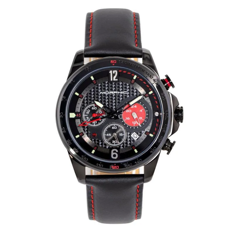 Morphic M88 Series Chronograph Leather-Band Watch w/Date