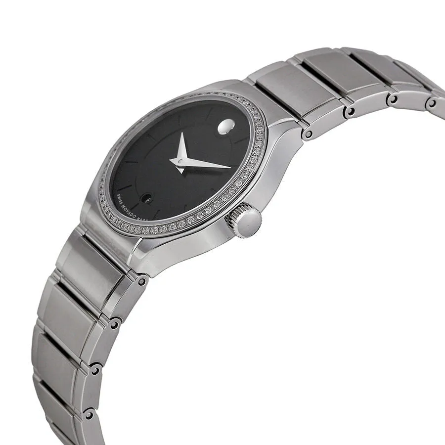 Movado Quadro Black Dial Diamond Bezel Ladies Watch 0 606495