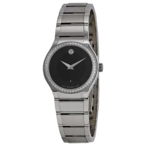 Movado Quadro Black Dial Diamond Bezel Ladies Watch 0 606495