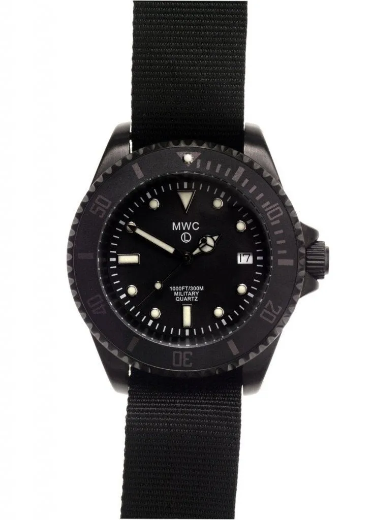 MWC 300m Black PVD Quartz Military Divers Watch (Branded)
