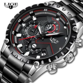 New LIGE Luxury Mens Watch Men Sport Waterproof Quartz Watches Men All Steel Army Military Watch Relogio Masculino