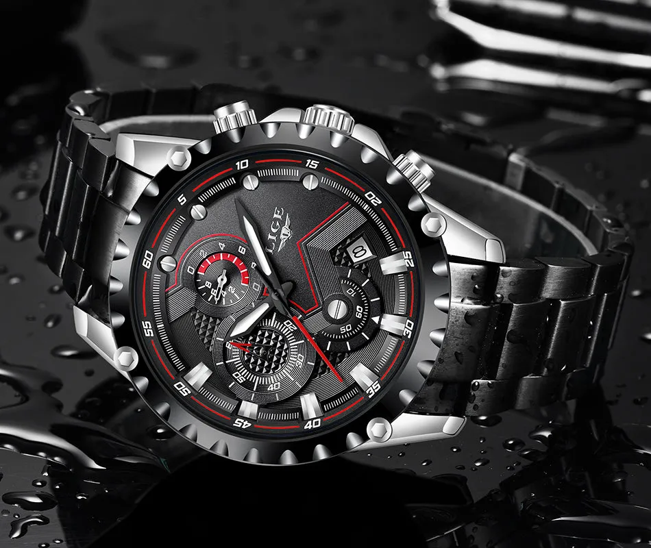 New LIGE Luxury Mens Watch Men Sport Waterproof Quartz Watches Men All Steel Army Military Watch Relogio Masculino