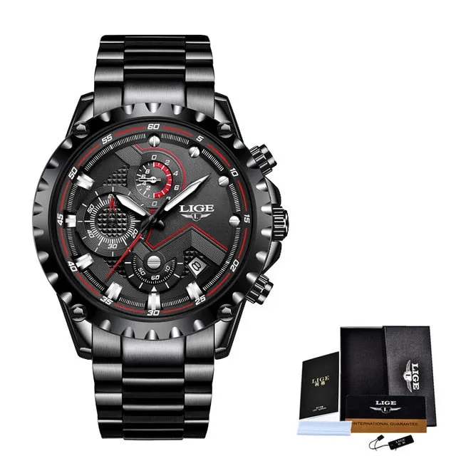 New LIGE Luxury Mens Watch Men Sport Waterproof Quartz Watches Men All Steel Army Military Watch Relogio Masculino