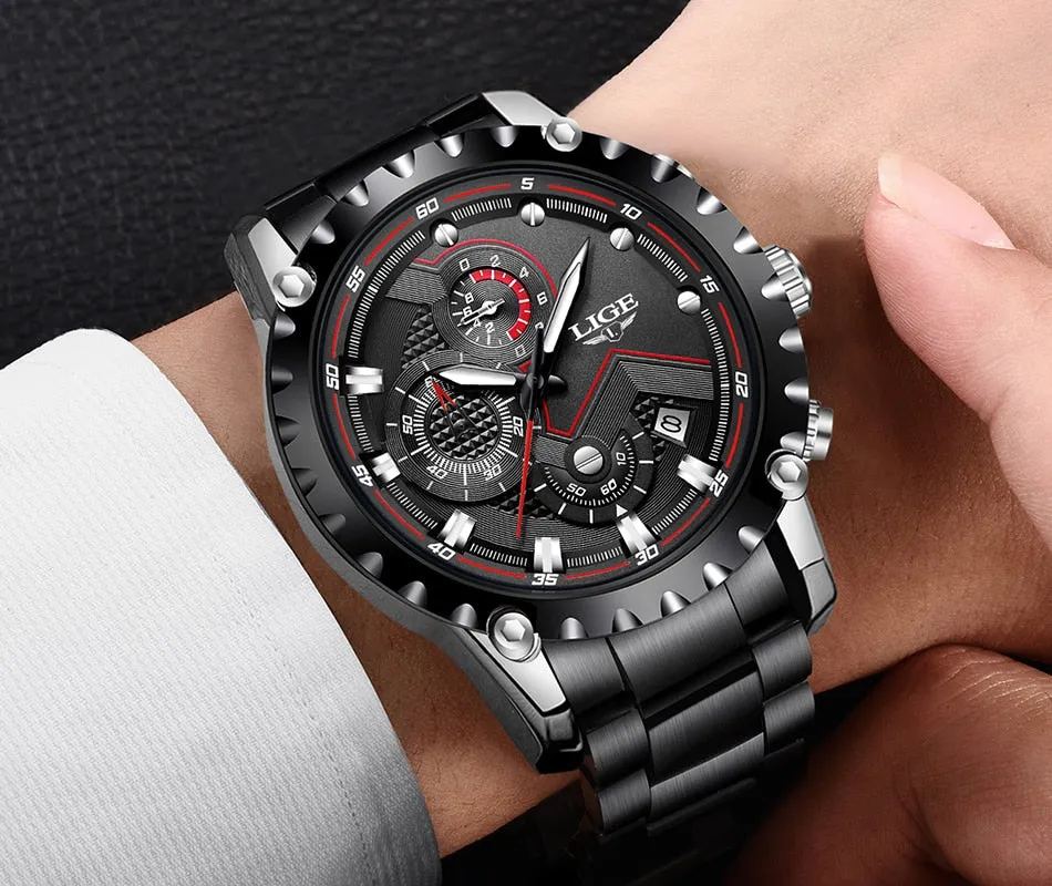 New LIGE Luxury Mens Watch Men Sport Waterproof Quartz Watches Men All Steel Army Military Watch Relogio Masculino