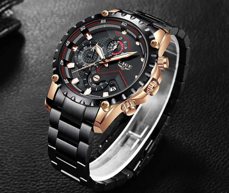 New LIGE Luxury Mens Watch Men Sport Waterproof Quartz Watches Men All Steel Army Military Watch Relogio Masculino