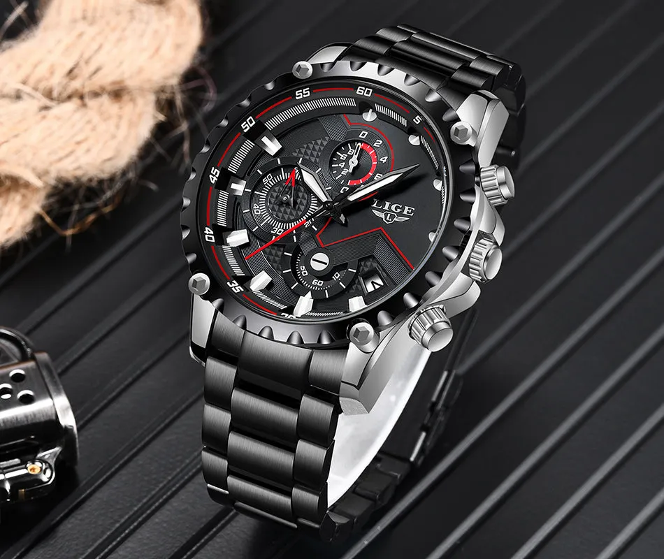 New LIGE Luxury Mens Watch Men Sport Waterproof Quartz Watches Men All Steel Army Military Watch Relogio Masculino