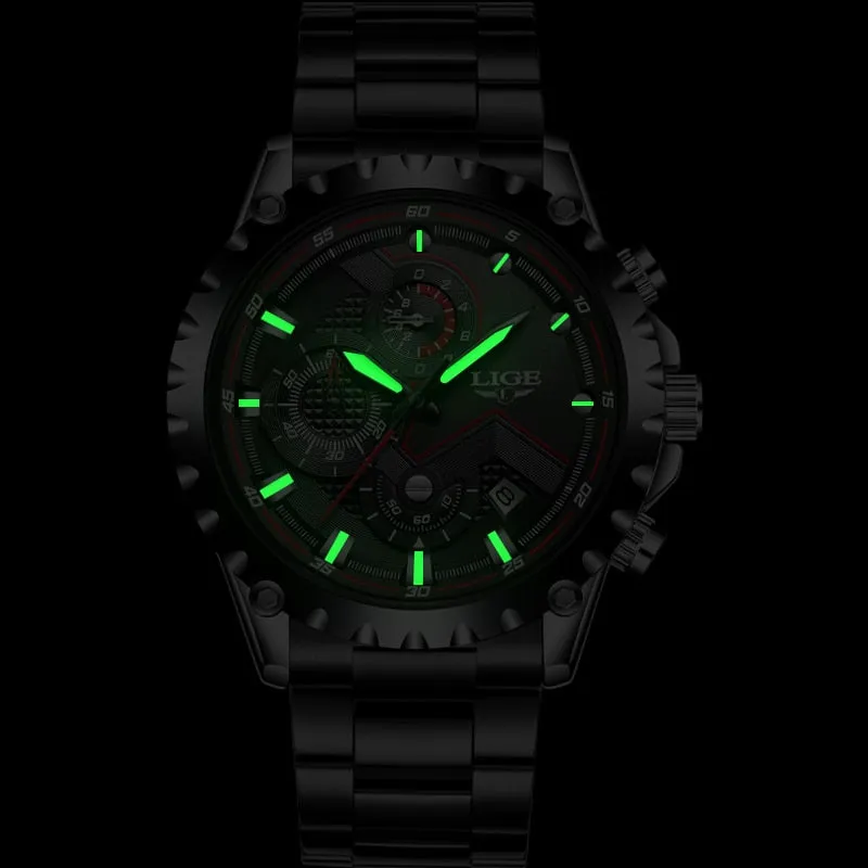 New LIGE Luxury Mens Watch Men Sport Waterproof Quartz Watches Men All Steel Army Military Watch Relogio Masculino