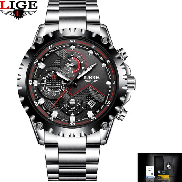 New LIGE Luxury Mens Watch Men Sport Waterproof Quartz Watches Men All Steel Army Military Watch Relogio Masculino