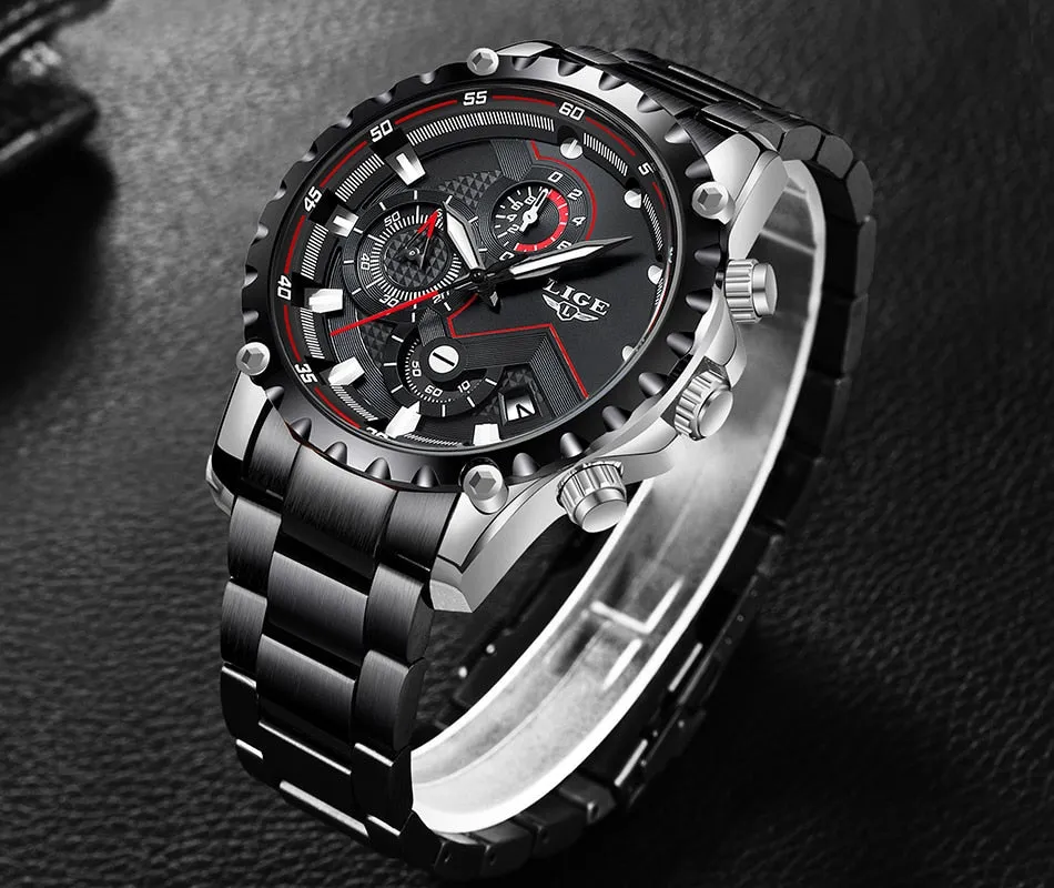 New LIGE Luxury Mens Watch Men Sport Waterproof Quartz Watches Men All Steel Army Military Watch Relogio Masculino
