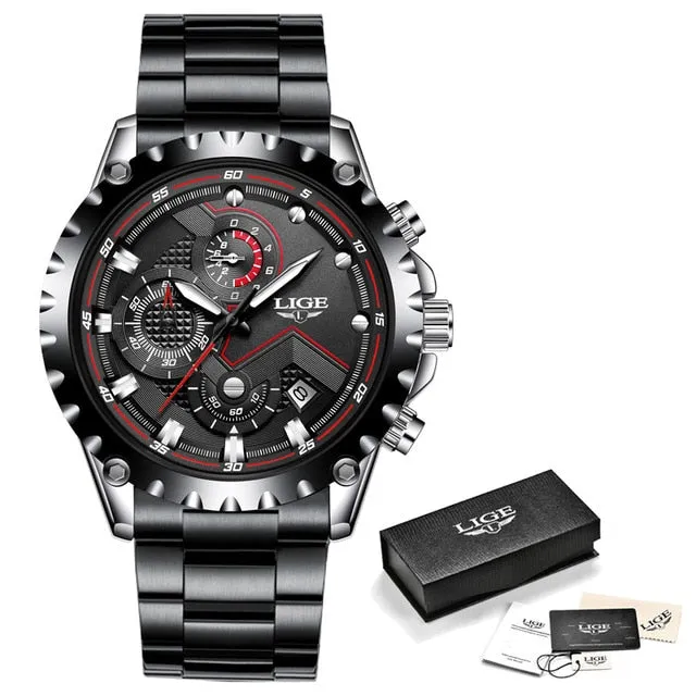 New LIGE Luxury Mens Watch Men Sport Waterproof Quartz Watches Men All Steel Army Military Watch Relogio Masculino