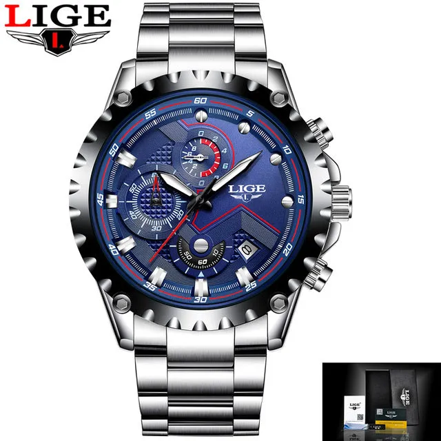 New LIGE Luxury Mens Watch Men Sport Waterproof Quartz Watches Men All Steel Army Military Watch Relogio Masculino
