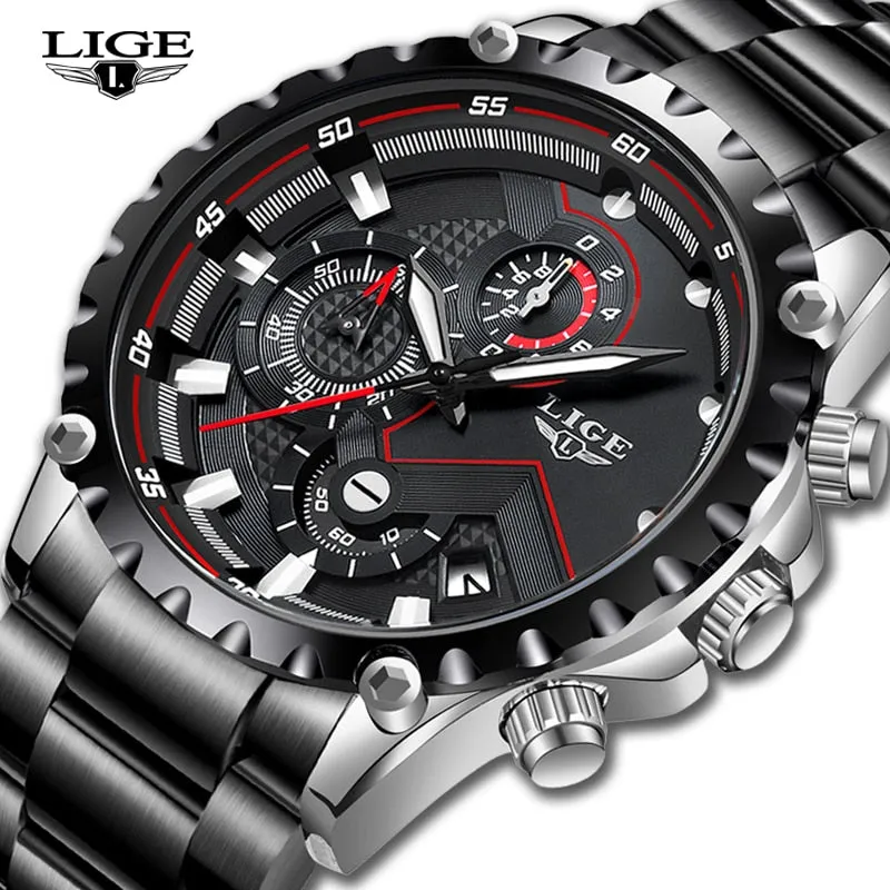 New LIGE Luxury Mens Watch Men Sport Waterproof Quartz Watches Men All Steel Army Military Watch Relogio Masculino